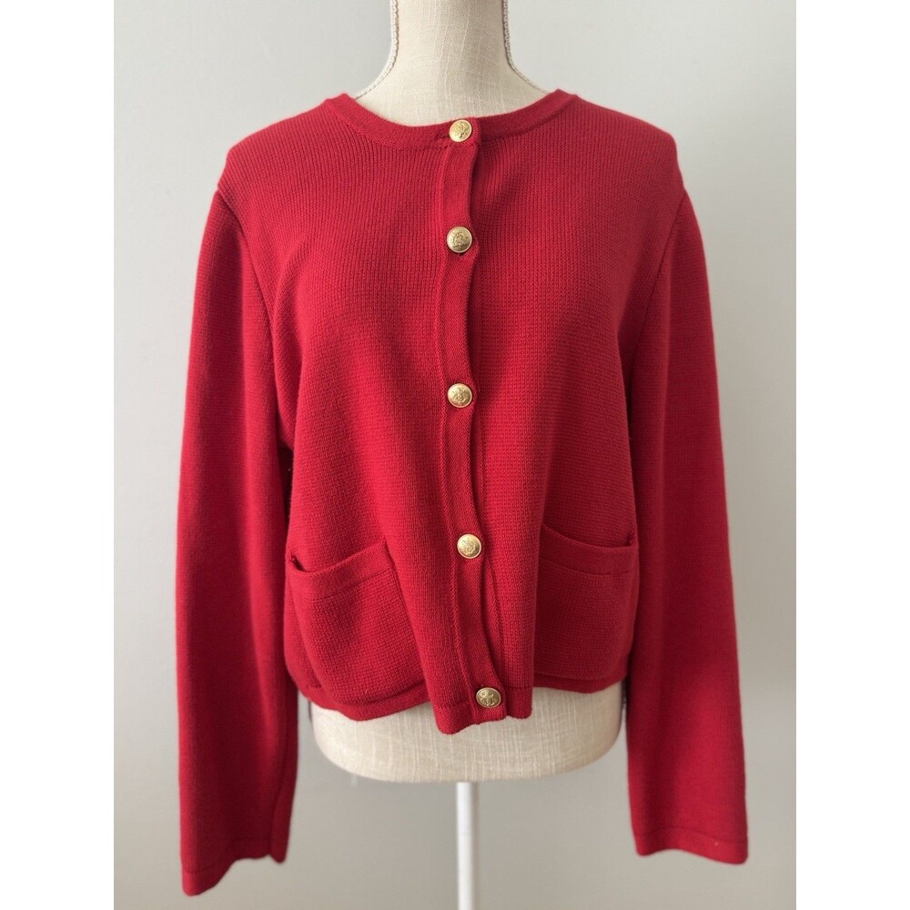 J. Crew Emilie Red Crewneck Button Cardigan with Gold Buttons